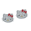 Hello Kitty Earrings W/ Diamonds & Enamel Bow